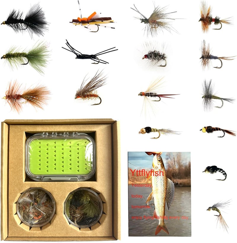 Yttflyfish Fly Fishing Flies Assortment Kit, 42 Pieces of Dry, Wet, Nymphs, Streamers, Wooly Buggers, Terrestrials, for Trout Bass Salmon Steelhead, with Silicone Fly Box, Fly Fishermen Gift - Image 1